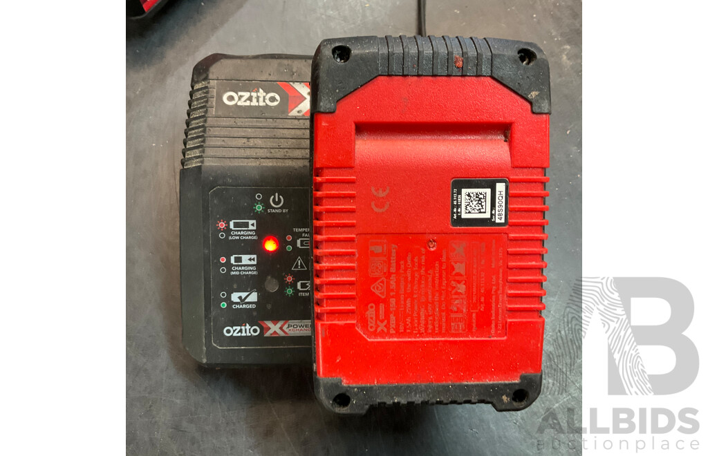 OZITO Power Xchange Power Tools - Impact Driver ,Cordless Drill, Workshop Blower, Cordless Blower with 4 Batteries and 1x Charger