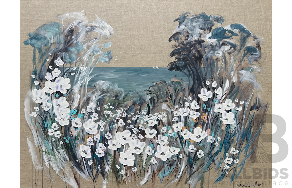 Naomi Crowther (1973-), ''Poppies by the Sea'', Acrylic, Enamel and Impasto on Pure Linen, with Signed Certificate of Authenticity, 101.6cm X 76cm (Painting) - Valued at $1,800