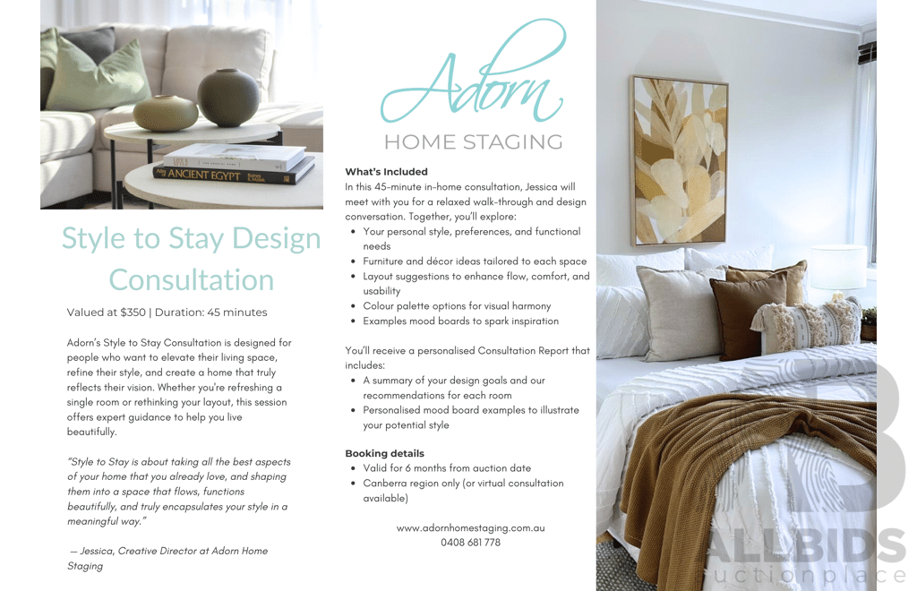 Home Styling Consultation voucher from Adorn Home Styling - Valued at $350