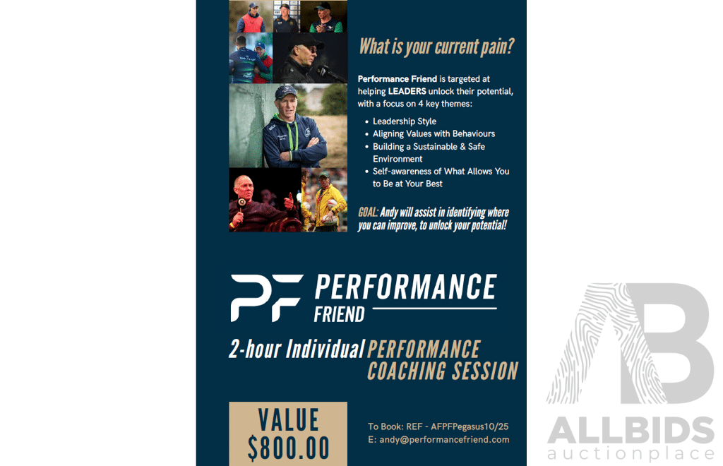 2 Hour Individual Performance Coaching Session with Andy Friend - Valued at $800