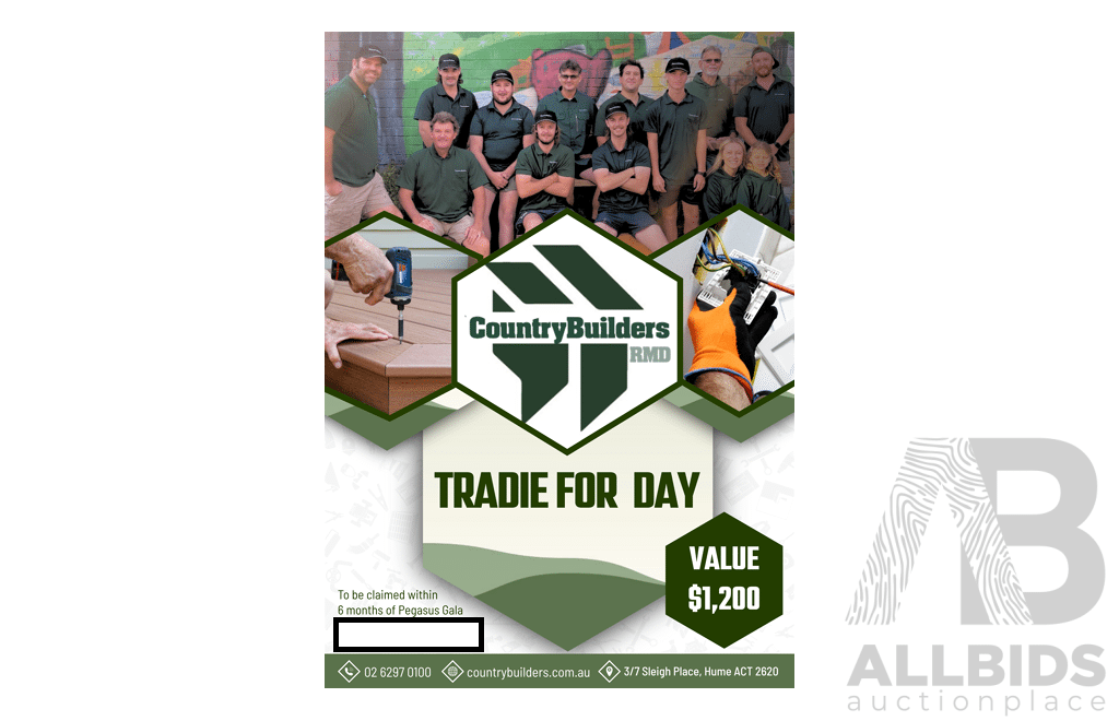 Tradie for a Day From Country Builders (RMD) - Valued at $1,200