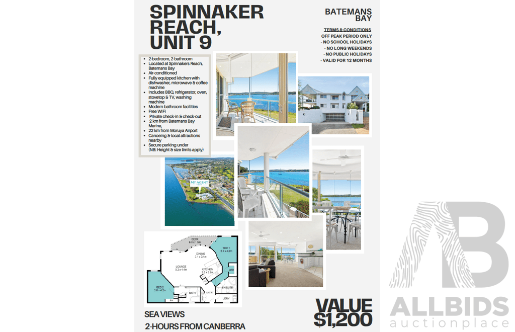 Batemans Bay 2 Night Stay at Spinnaker Reach, Unit 9 - Valued at 1,020