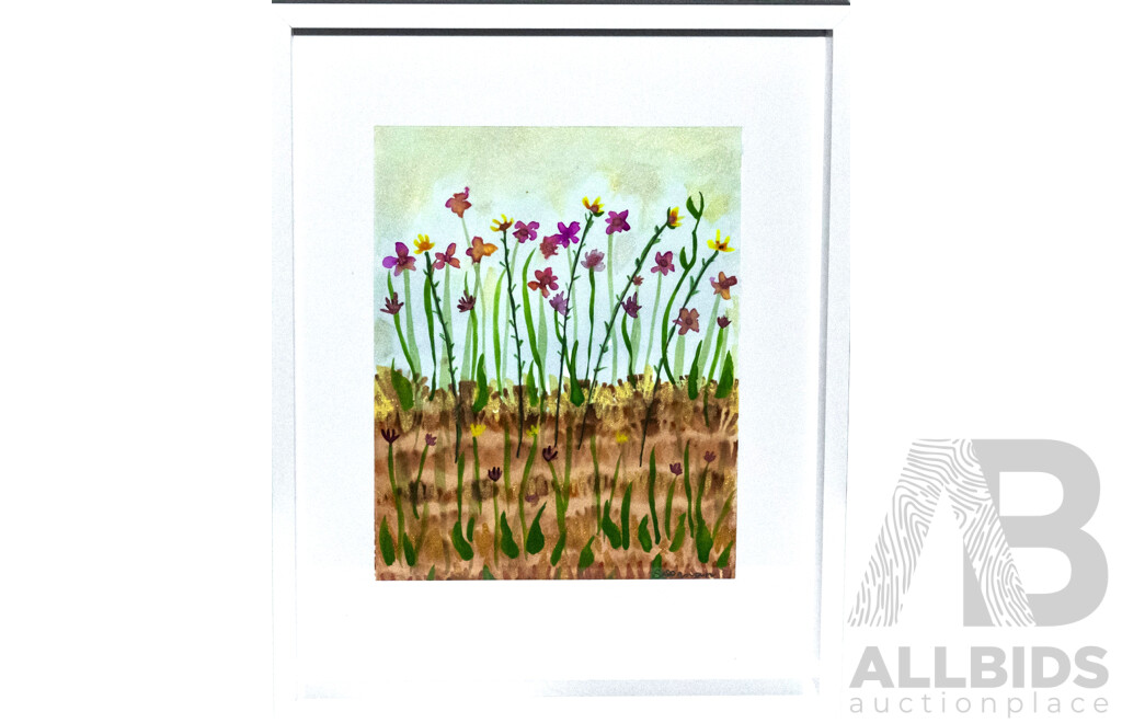 Sharon Davis, ''Wild Blooms'', Watercolour, 30cm X 37.5cm (framed)