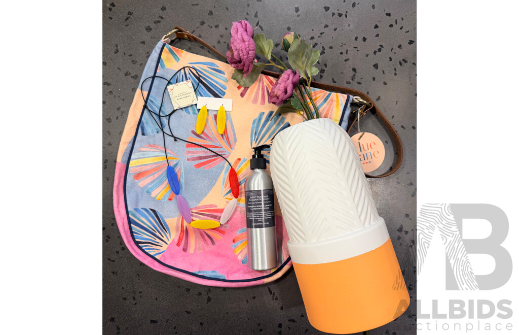 Designer Bag, Vase & Jewellery Bundle - (Hue Lane, Mister Moss, Workshop 85) - Valued at $430