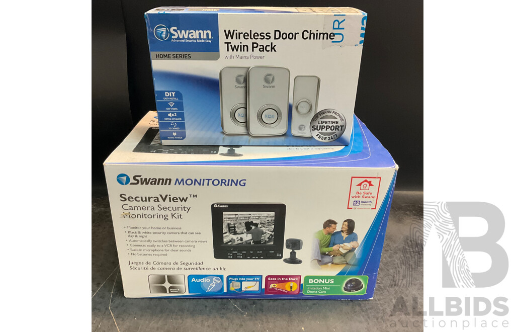 Swann Wireless Door Chime Twin Pack & SecuraView Camera Security Monitoring Kit - Lot of 2