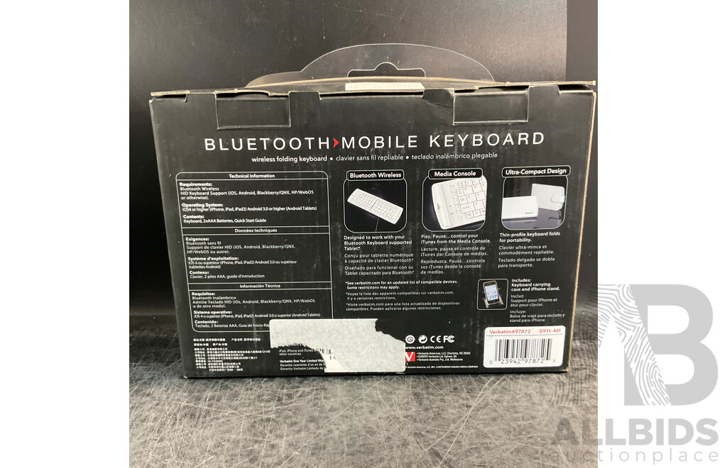 Fellowes Laptop Riser & Targus 10-12.1'' Laptop Case & Verbatim Bluetooth Mobile Keyboard & Cleaning Kit - Lot of 7