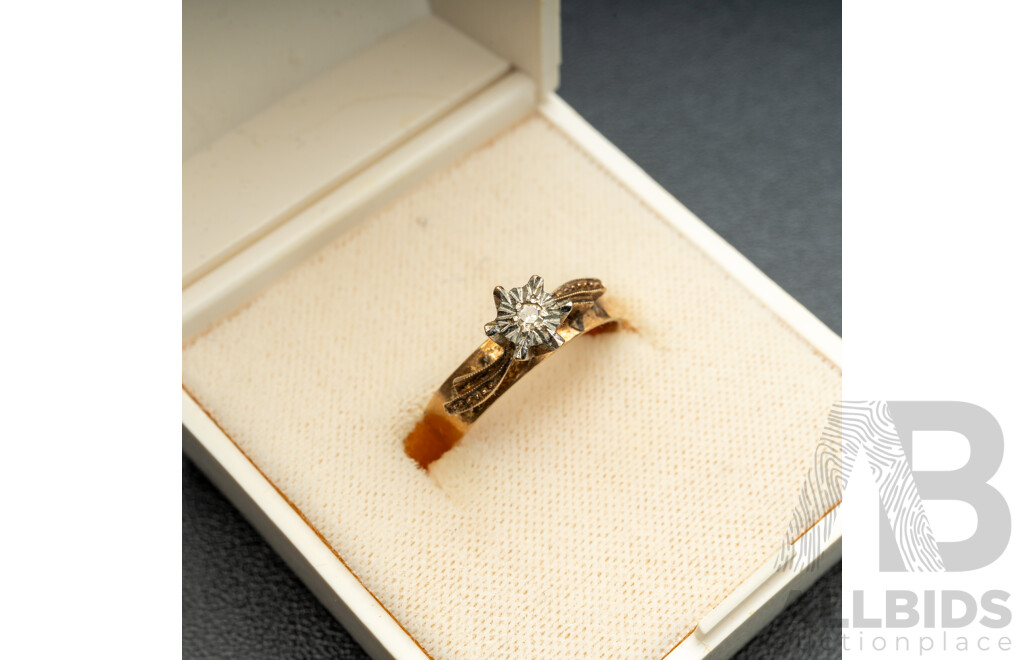 9ct Vintage Engagement Style Ring, Circa 1970, Est TDW 0.02ct, Size L, 2.34 Grams