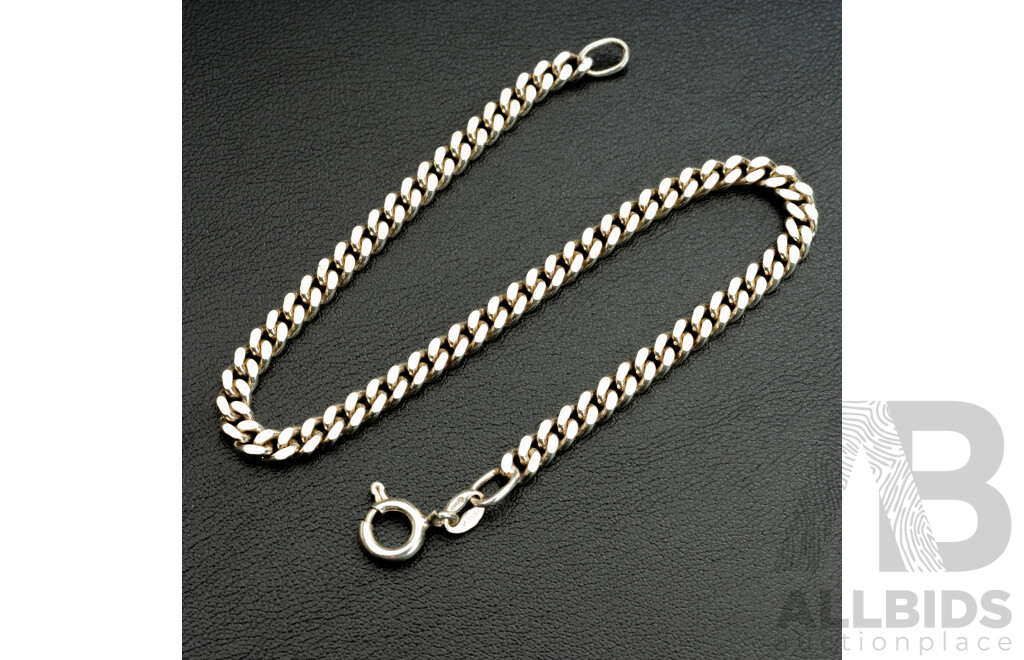 NEW - Italian Made Sterling Silver Flat Curb Link Bracelet, 21cm, 8.85 Grams