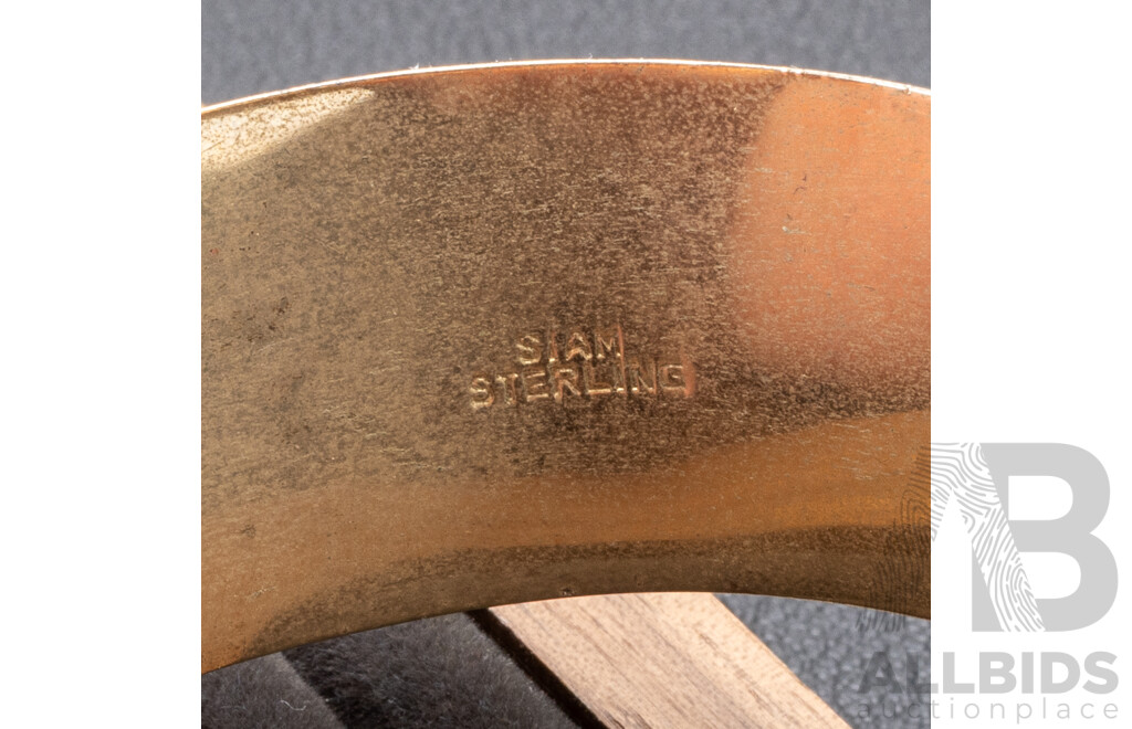 Vintage Wide Sterling Silver Round Hinged Bangle with Etched Patterning, 63mm, 41.10 Grams