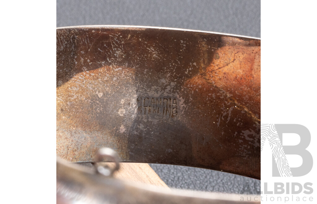 Vintage Australian Made Scandia Made Oval Hinged Steling Silver Etched Bangle, 60mm, 38.01 Grams