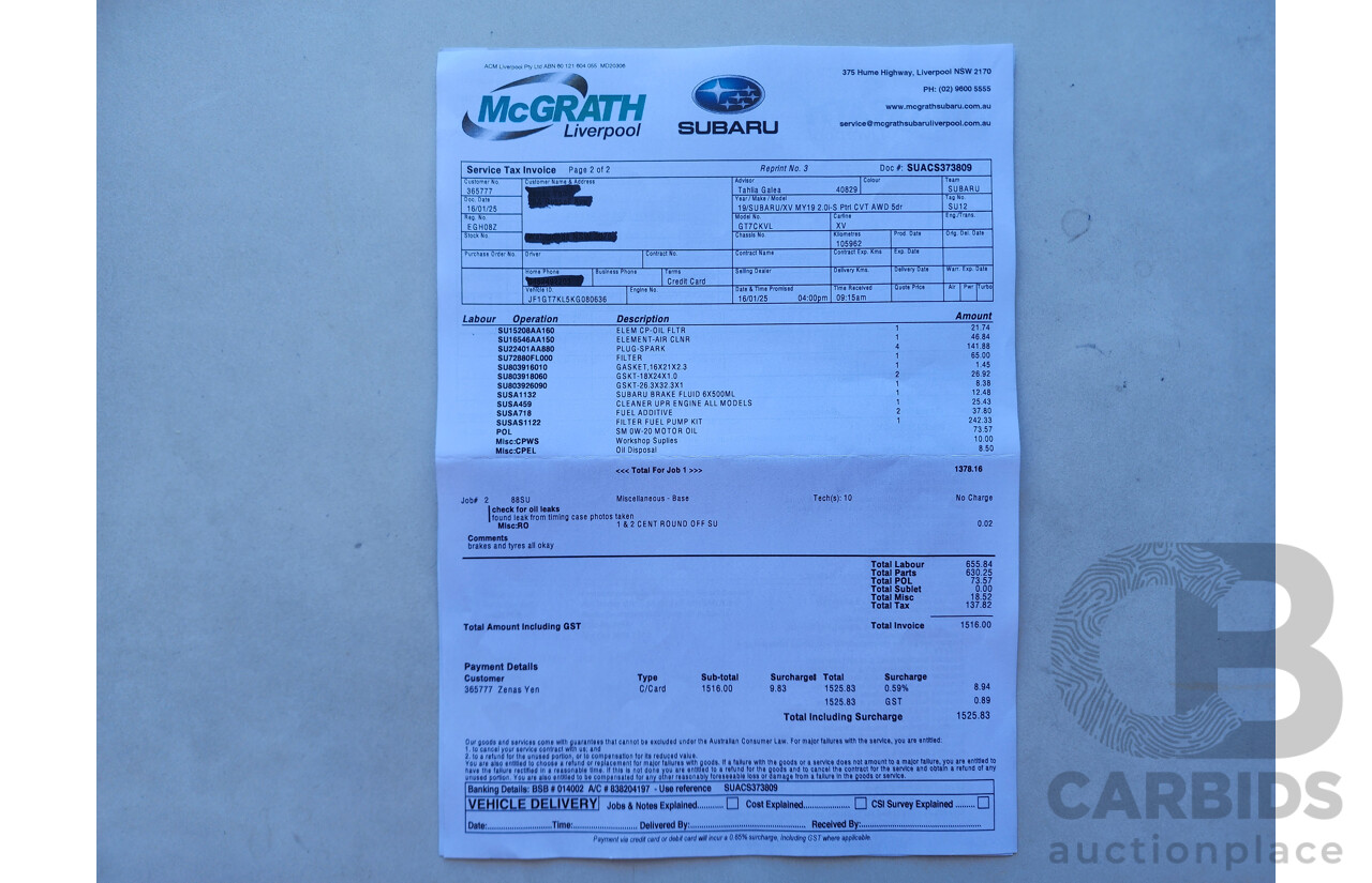 1/2020 Subaru XV 2.0i-S MY20 4d Wagon Silver 2.0L