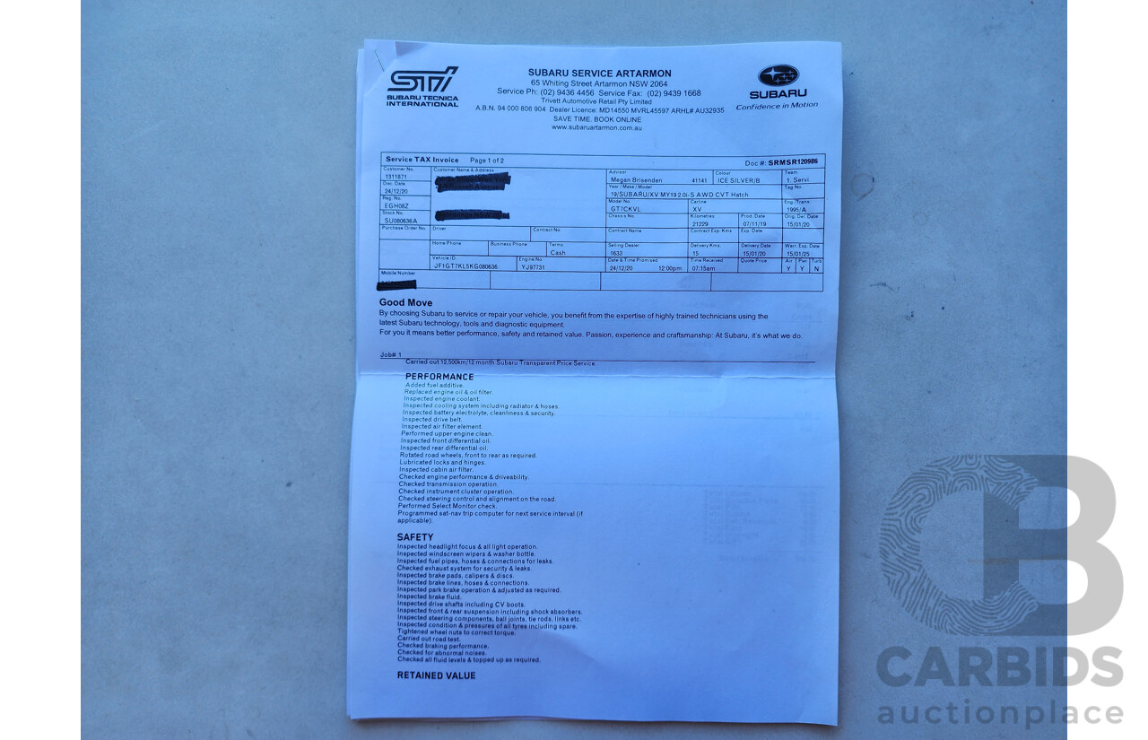 1/2020 Subaru XV 2.0i-S MY20 4d Wagon Silver 2.0L