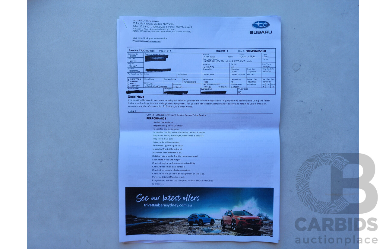 1/2020 Subaru XV 2.0i-S MY20 4d Wagon Silver 2.0L