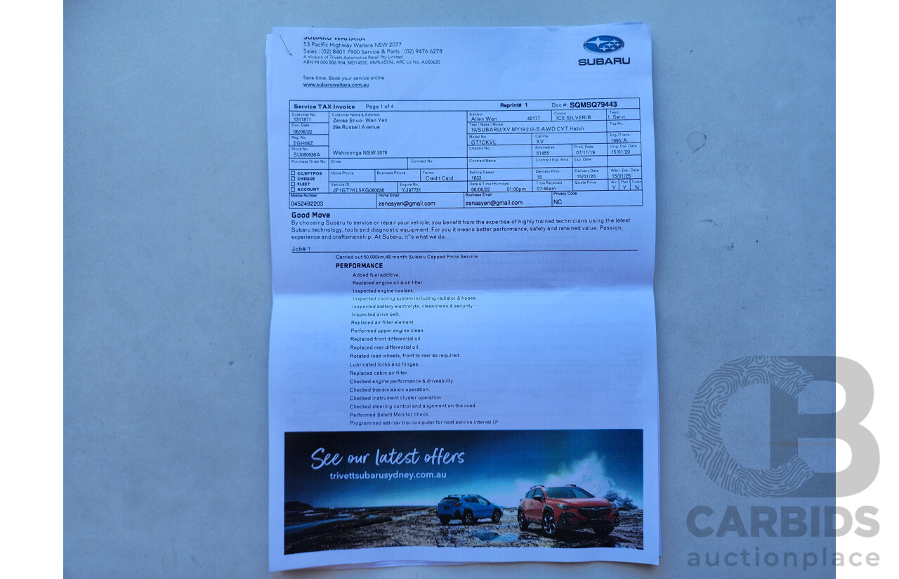 1/2020 Subaru XV 2.0i-S MY20 4d Wagon Silver 2.0L