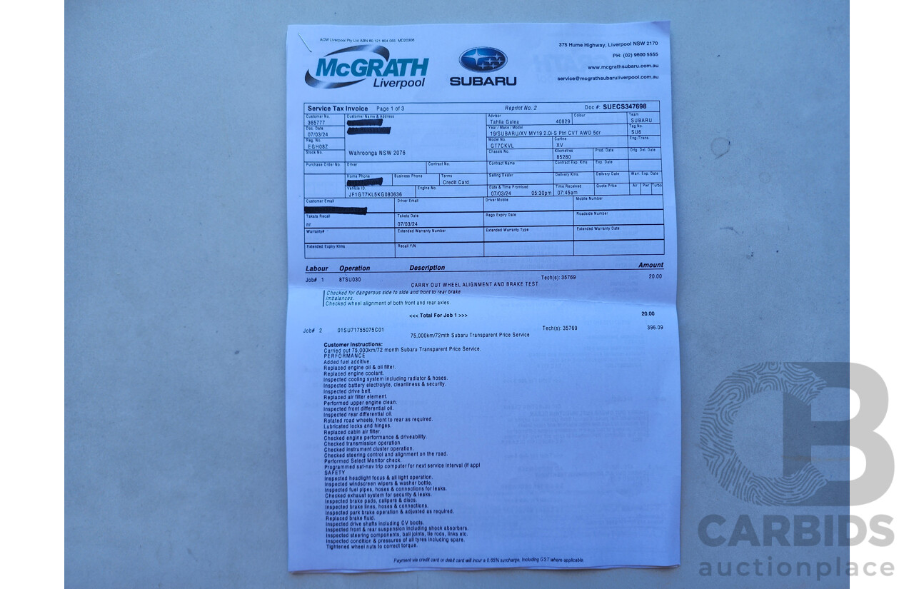 1/2020 Subaru XV 2.0i-S MY20 4d Wagon Silver 2.0L