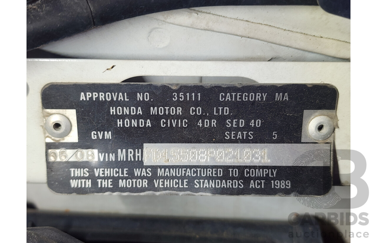 6/2008 Honda Civic VTi MY07 4d Sedan White 1.8L