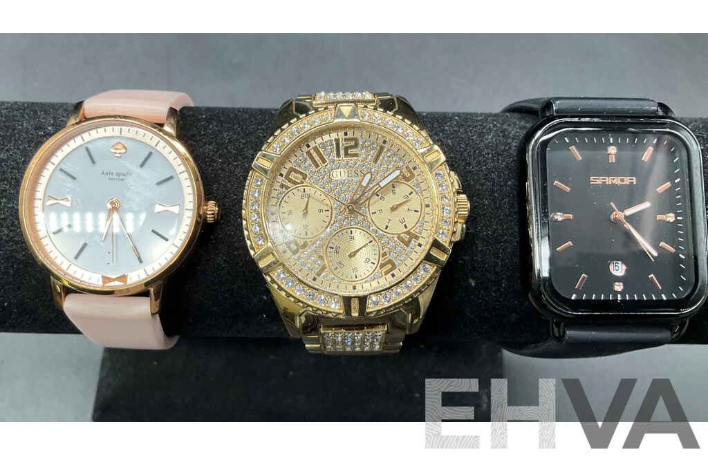GUESS Lady Frontier Gold-tone Watch (W1156L2) Watch, SANDA Watch and KATE SPADE Watch - Lot of 3