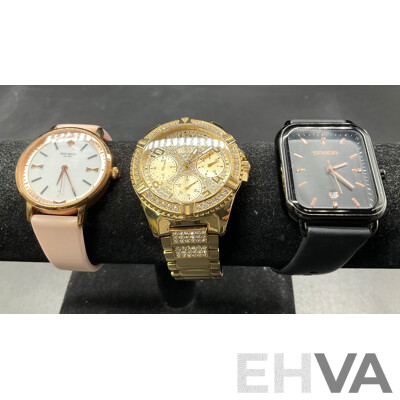 GUESS Lady Frontier Gold-tone Watch (W1156L2) Watch, SANDA Watch and KATE SPADE Watch - Lot of 3