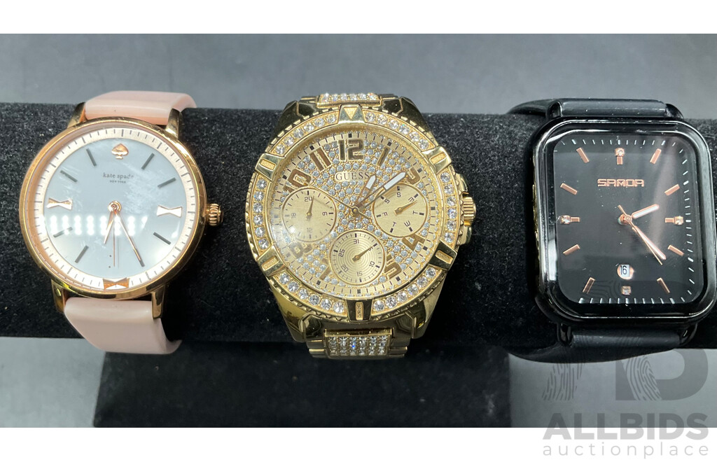 GUESS Lady Frontier Gold-tone Watch (W1156L2) Watch, SANDA Watch and KATE SPADE Watch - Lot of 3