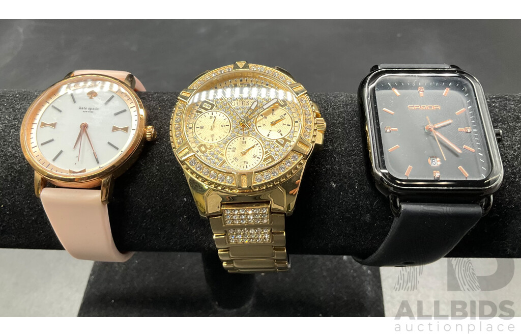 GUESS Lady Frontier Gold-tone Watch (W1156L2) Watch, SANDA Watch and KATE SPADE Watch - Lot of 3