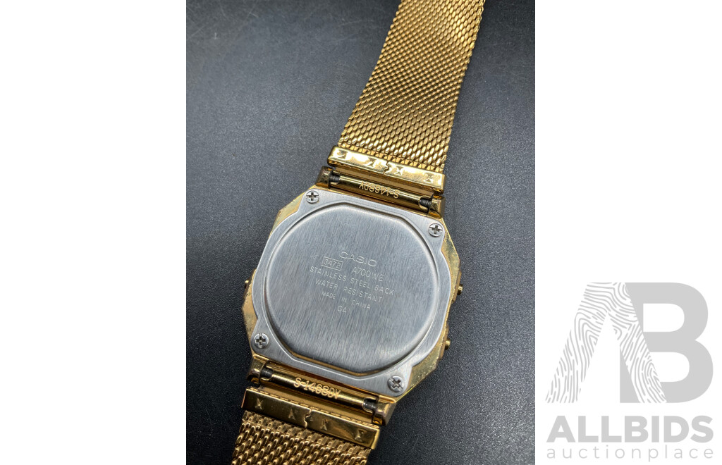 Vintage CASIO (A700WE) Watch with Gold Tone Mesh Strap