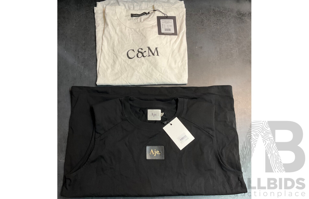 Huntington C&M White Tee Size 12 & Aje Black Vest Size L - Lot of 2