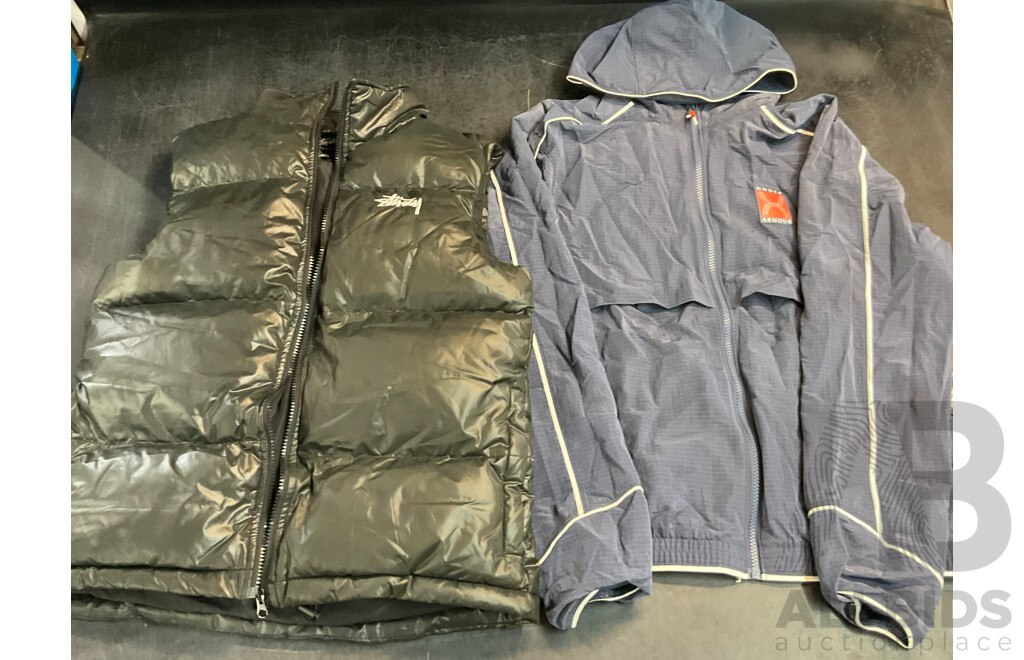 Under Armour Navy Blue Size M Jacket & Stussy Size 6 Vest - Lot of 2