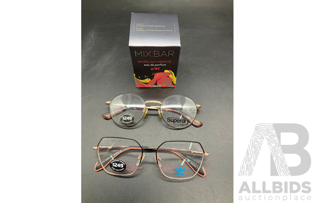 Eyeglasses Branded Superdry and Adidas, MIX BAR Sparkling Hibiscus Eau De Parfum No. 07 - Lot of 3