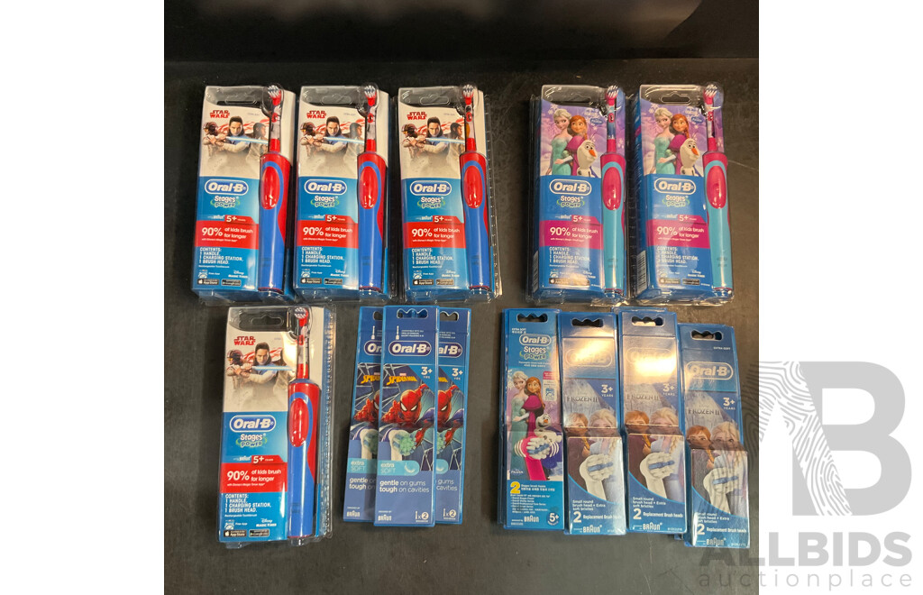 Oral-B Kids Stages Power Rechargeable Toothbrush and Brush Head 2packs - Lot of 17