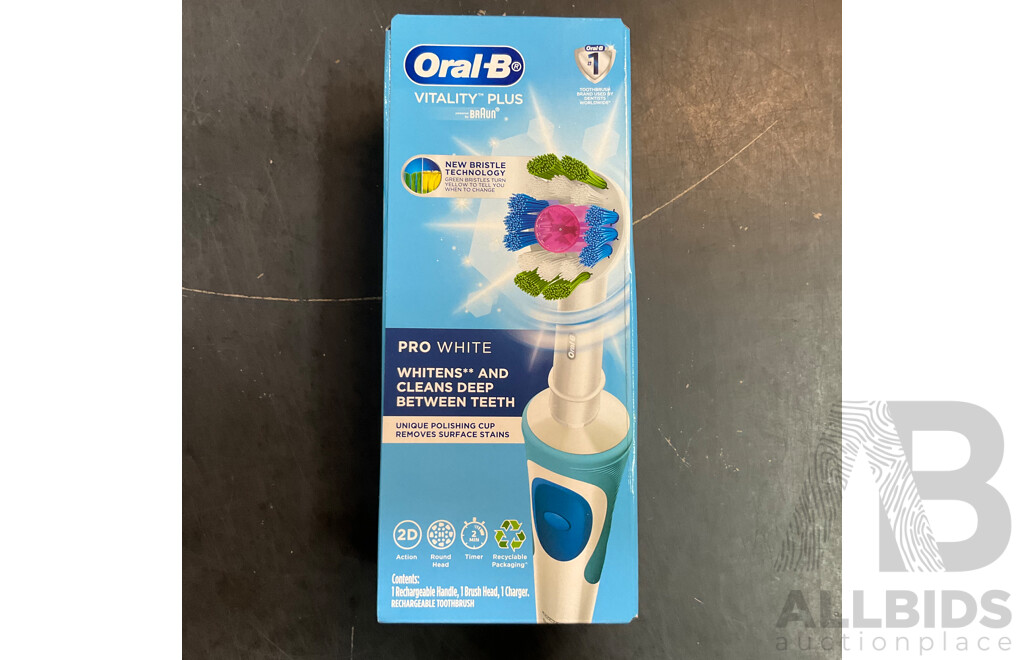 Oral-B Vitality Plus PRO White Rechargeable Toothbrush X6 & Floss Action Brush Heads 3Packs X6 - Lot of 12