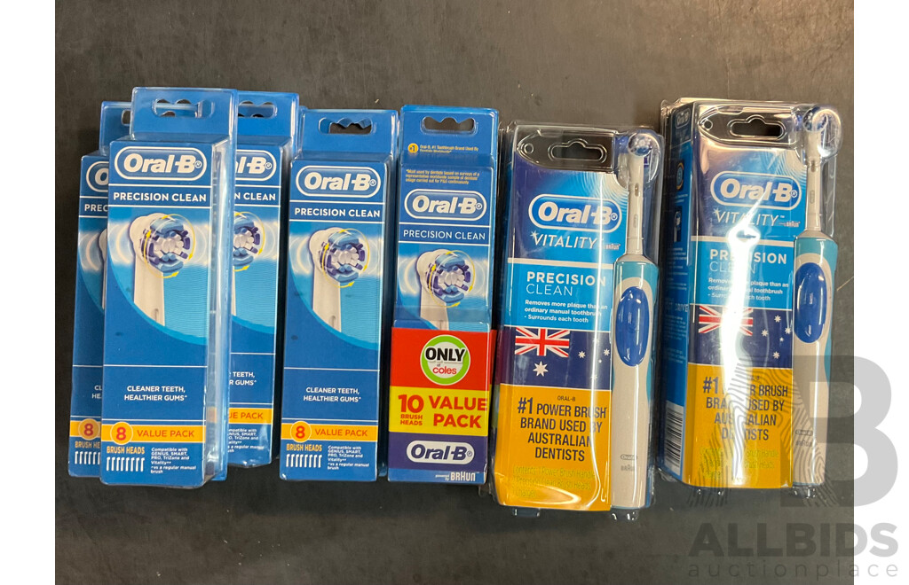 Oral-B Vitality Precision Clean Rechargeable Toothbrush X2 & Brush Heads 8 Packs X7 and 10 Packs X2