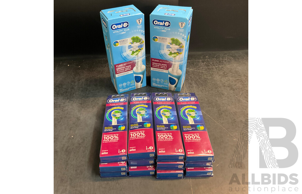 Oral-B Vitality Plus Floss Action Rechargeable Toothbrush X2 & Floss Action Brush Heads 3 Packs X12