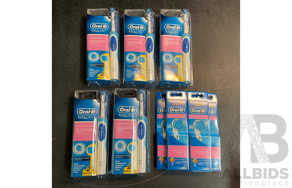 Oral-B Sensitive Clean Rechargeable Toothbrush X5 & Brush Heads 2 Packs X5 - Lot of 10