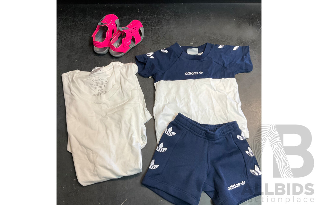 Adidas Size 3/6M T-shirt & Shorts & Nike Baby Size 6 Shoes & Calvin Klein Size S T-shirt