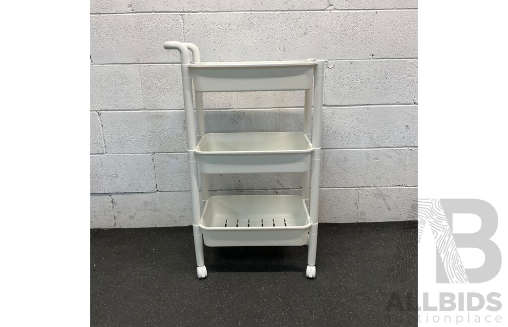 Mobile 3-Tier Storage Shelf with Wheels - Assorted Colours - Lot of 7