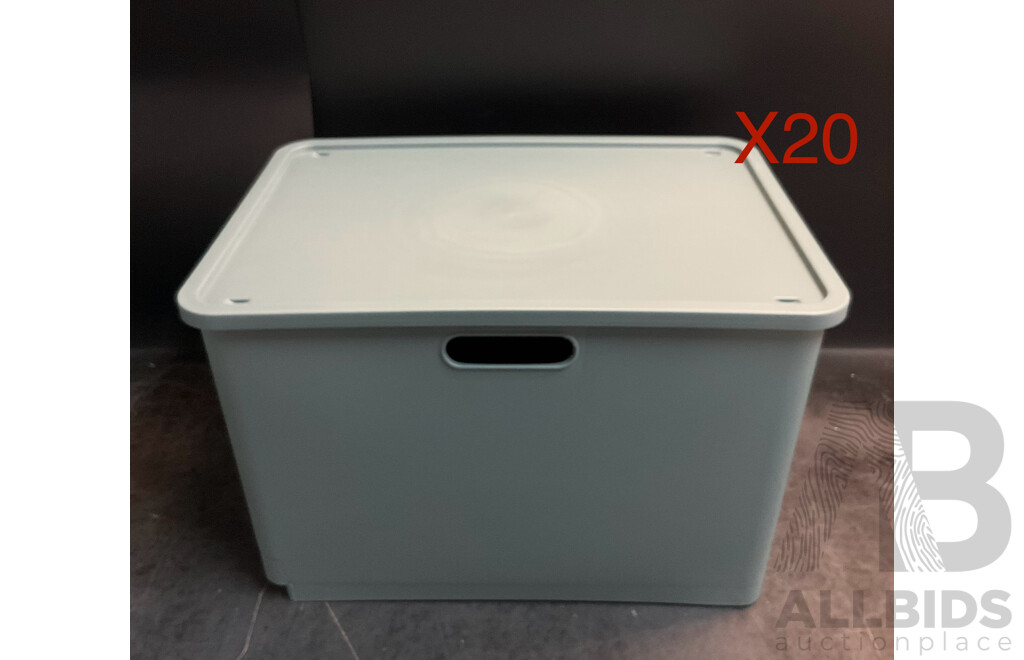 Plastic Storage Basket with Lid /Wheeled - Grey - Lot of 20