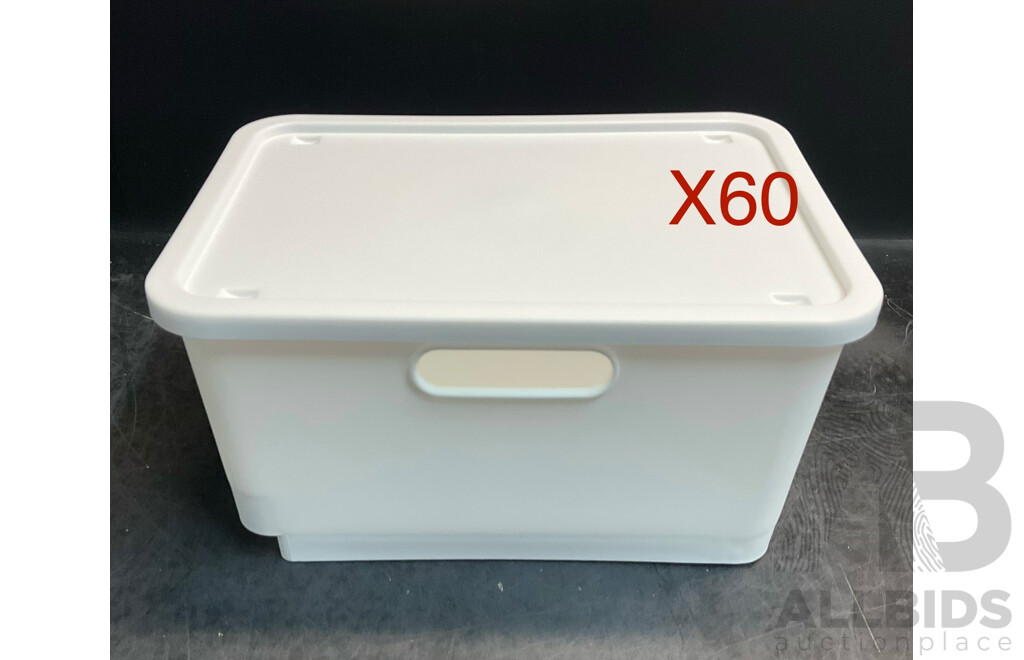 Plastic Storage Basket with Lid /Wheeled - White - Lot of 60