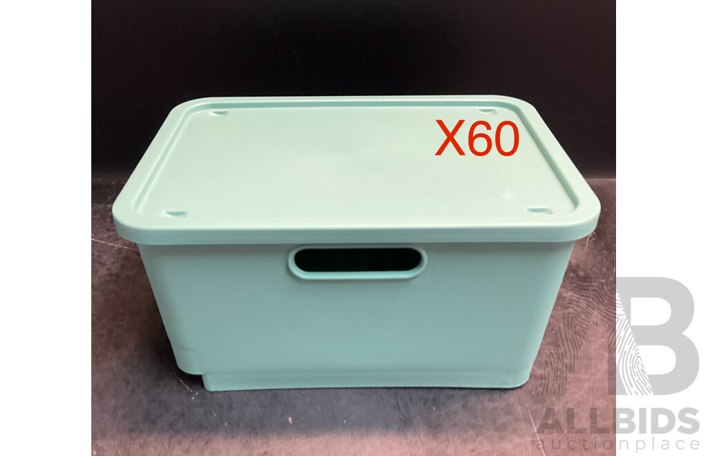 Plastic Storage Basket with Lid /Wheeled - Green - Lot of 60