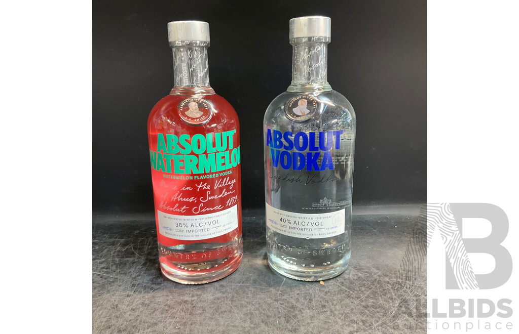 Absolut Vodka 700ml & Absolut Watermelon 700ml - Lot of 2
