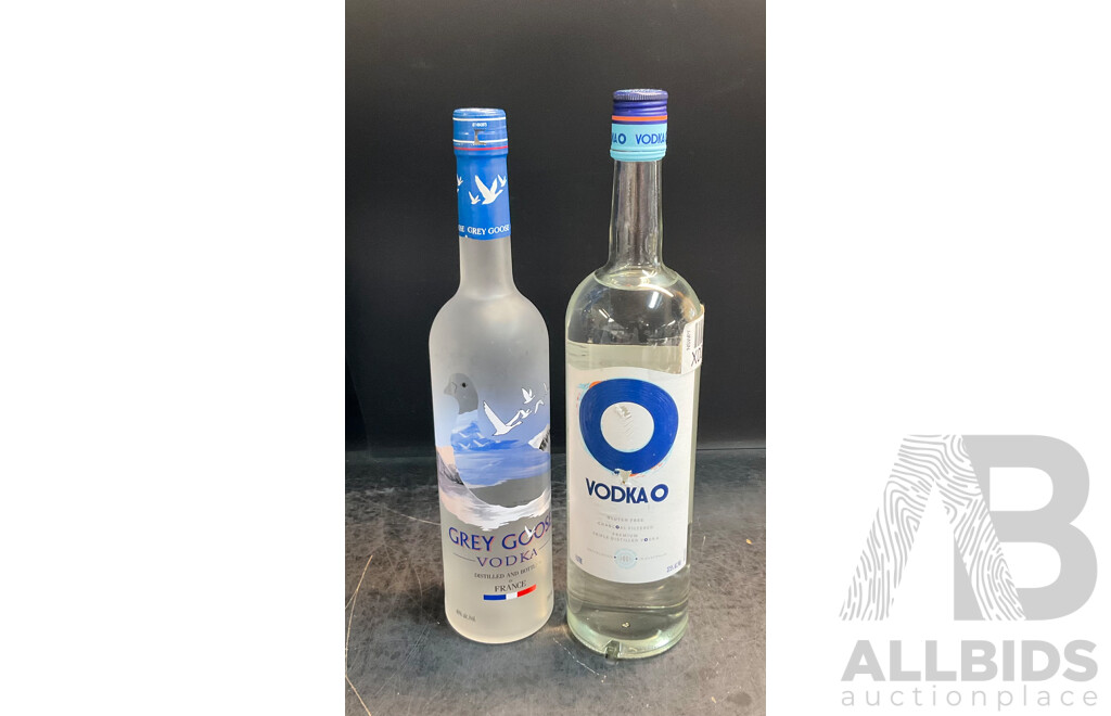 Grey Goose Vodka 700ml & Vodka O 1L - Lot of 2