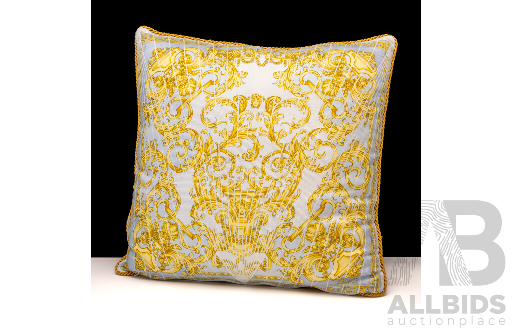 Versace Home Collection 'Barocco' Throw Cushion, Gold/blue, 40cm X 40cm with Cushion Inserted