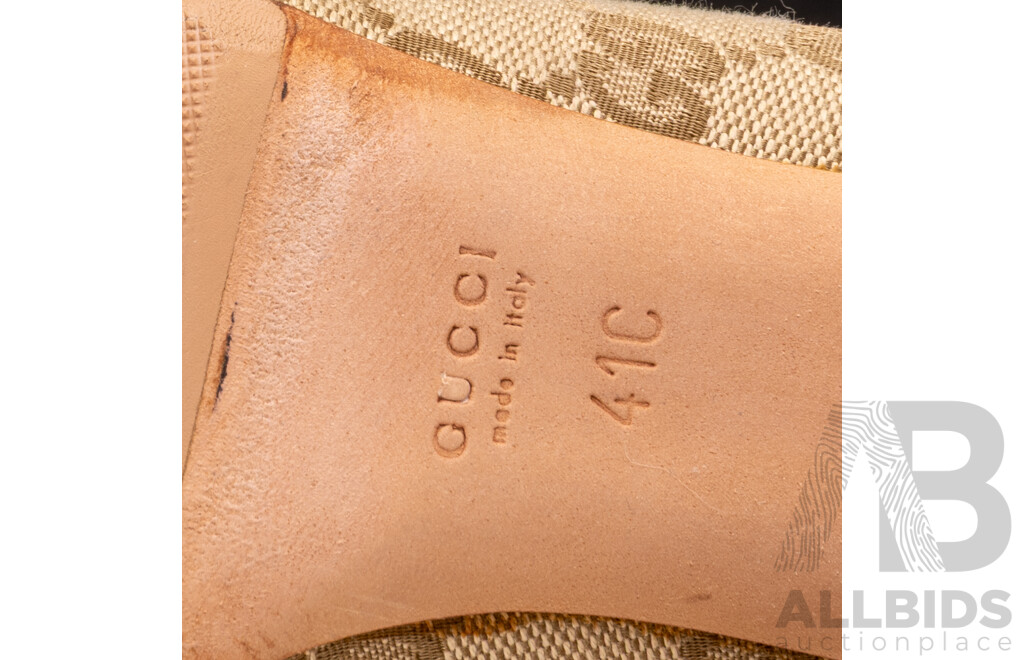 Gucci Guccissima Canvas Monogram Horsebit Peep Toe Pumps, 11cm Heel, Size 41, with Original Box