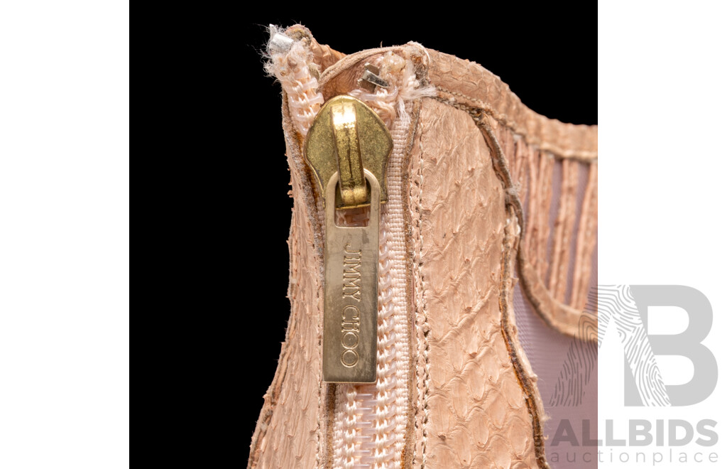 Jimmy Choo Beige Python & Mesh Open Toe Platform Ankle Bootees, Size 42