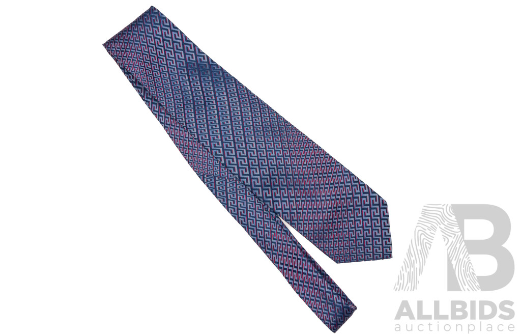 Versace Classic Silk Tie with Geometric Blue/red Patterning, Made in Italy