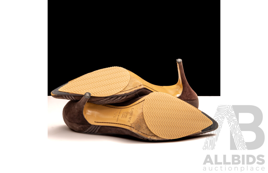 Loewe Chocolate Brown Suede Heeled Pumps, Size 37 1/2