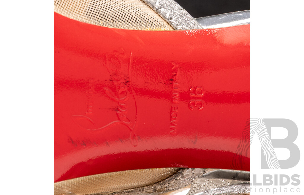 Christian Louboutin Twistissima Strass 100 Pump in Silver Glitter & Mesh, Size 36