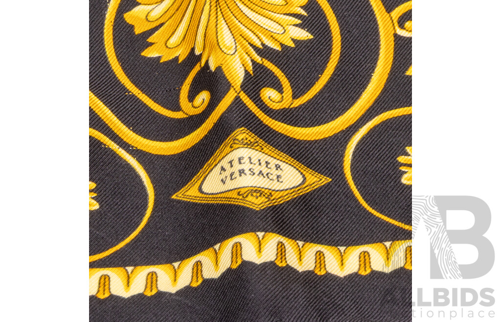 Foulard Atelier Versace Barocco Print Silk Scarf, Vintage, Made in Italy