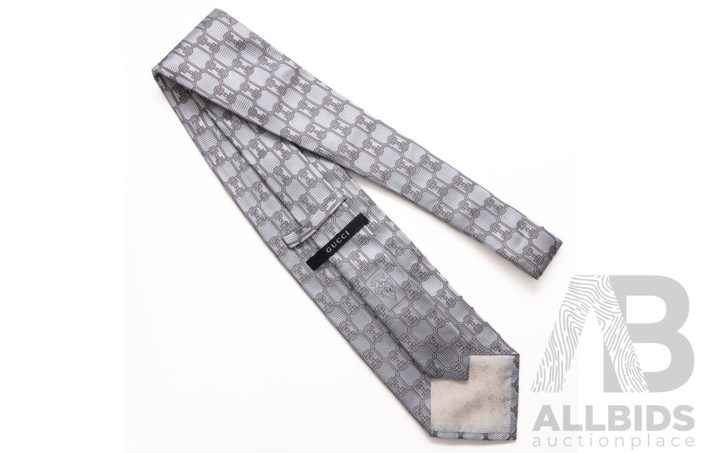 Gucci GG Silk Jacquard Tie, 100% Silk, Blue/grey
