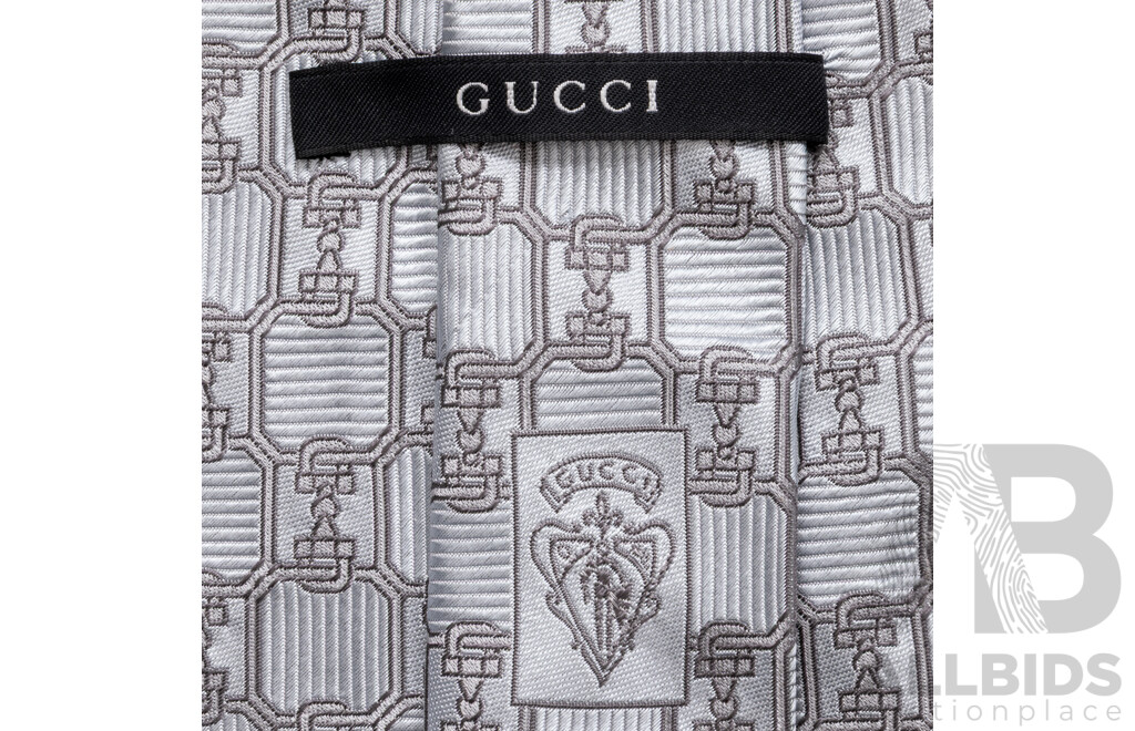 Gucci GG Silk Jacquard Tie, 100% Silk, Blue/grey
