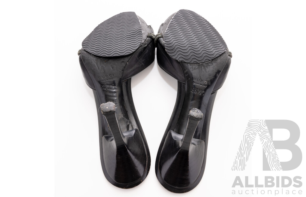 Gucci Vintage Horsebit Sandals with Kitten Heels, Black Leather, Size 36 1/2